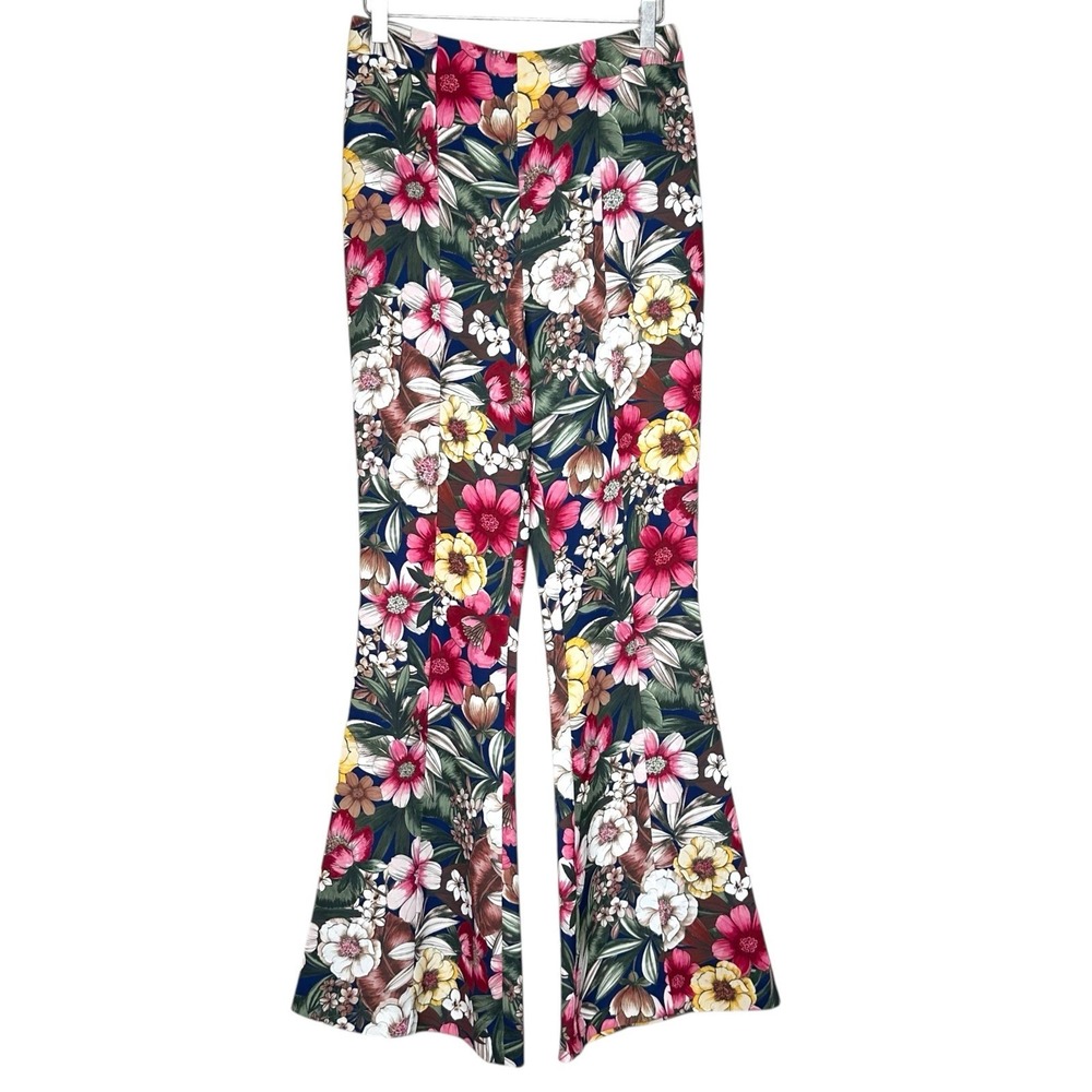 Express‎ Super High Rise Flare Pants 8R Blue Pink Multicolor Floral Bell Bottoms